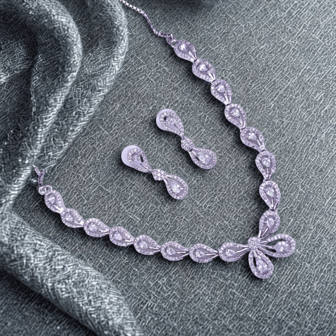 Elegant Stone AD Necklace Set – Tear Drop Design for Weddings & Parties - Bellavera Jewels