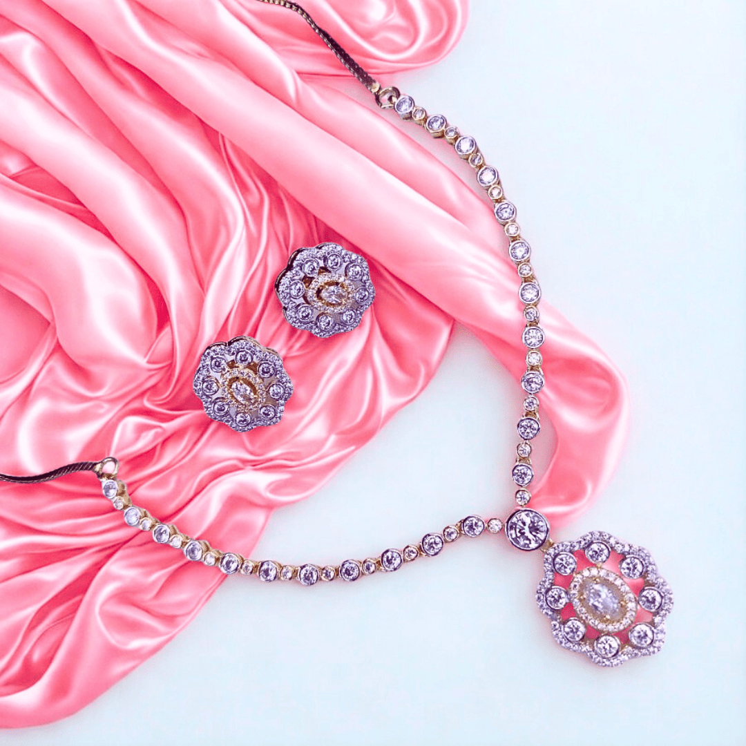 Elegant Round - Cut American Diamond Necklace Set - Bellavera Jewels