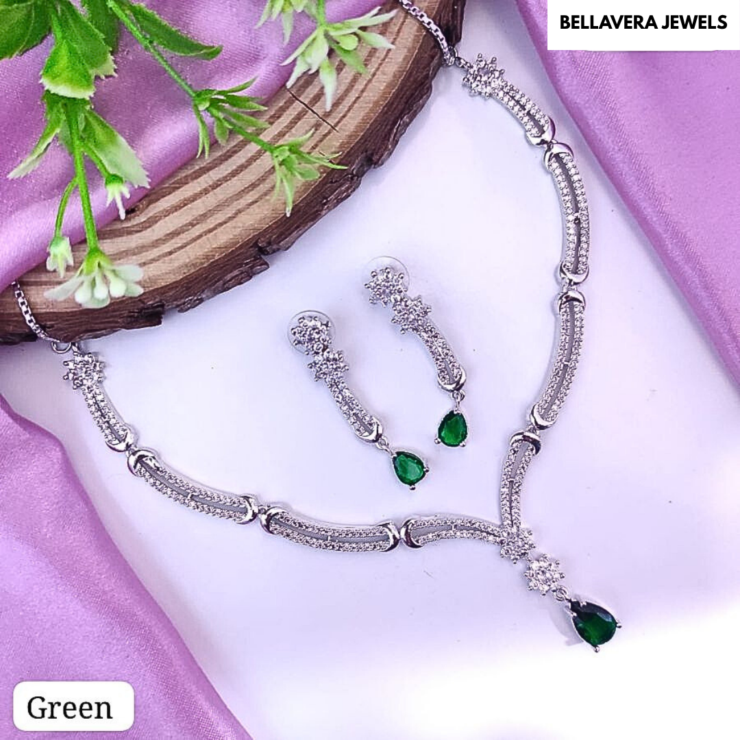 ElegantTear-DropPendantNecklaceSet-GREEN-ADNeck8669