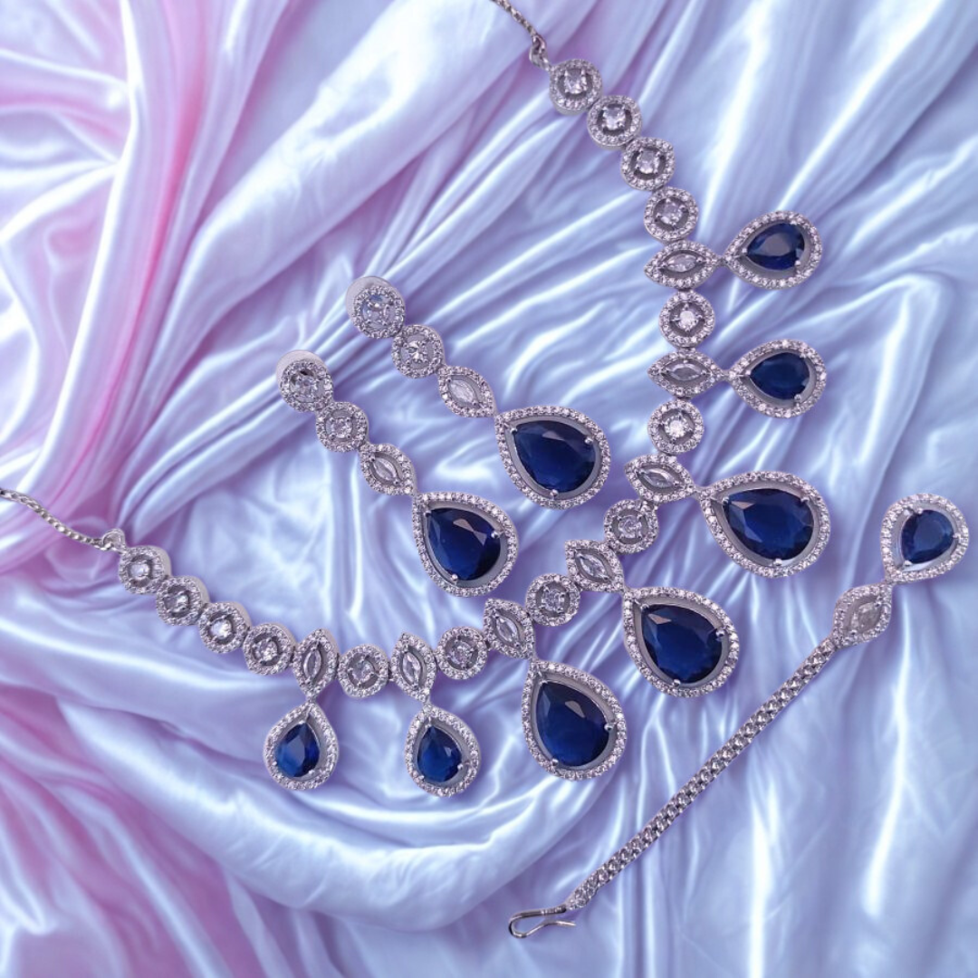 ElegantTeardropAmericanDiamondNecklaceSet-BLUE-ADNeck9516