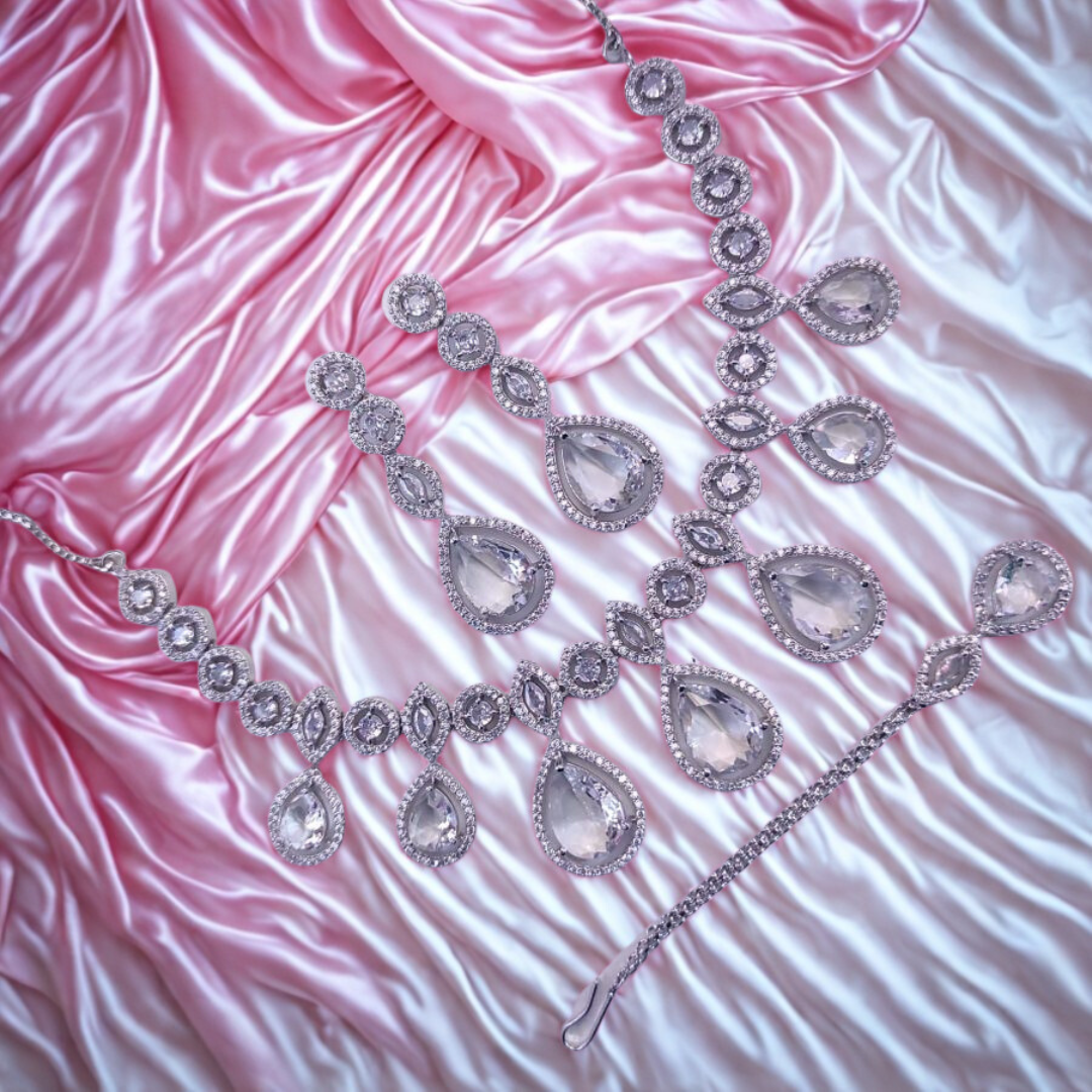 ElegantTeardropAmericanDiamondNecklaceSet-WHITE-ADNeck9517