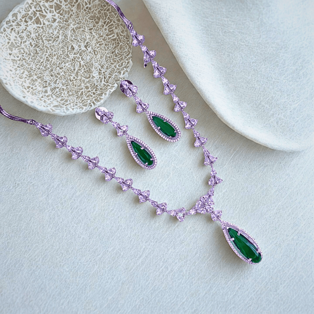 Elegant Teardrop American Diamond Necklace Set for Women | Designer Party Jewelry for Receptions & Festive Wear - Bellavera Jewels