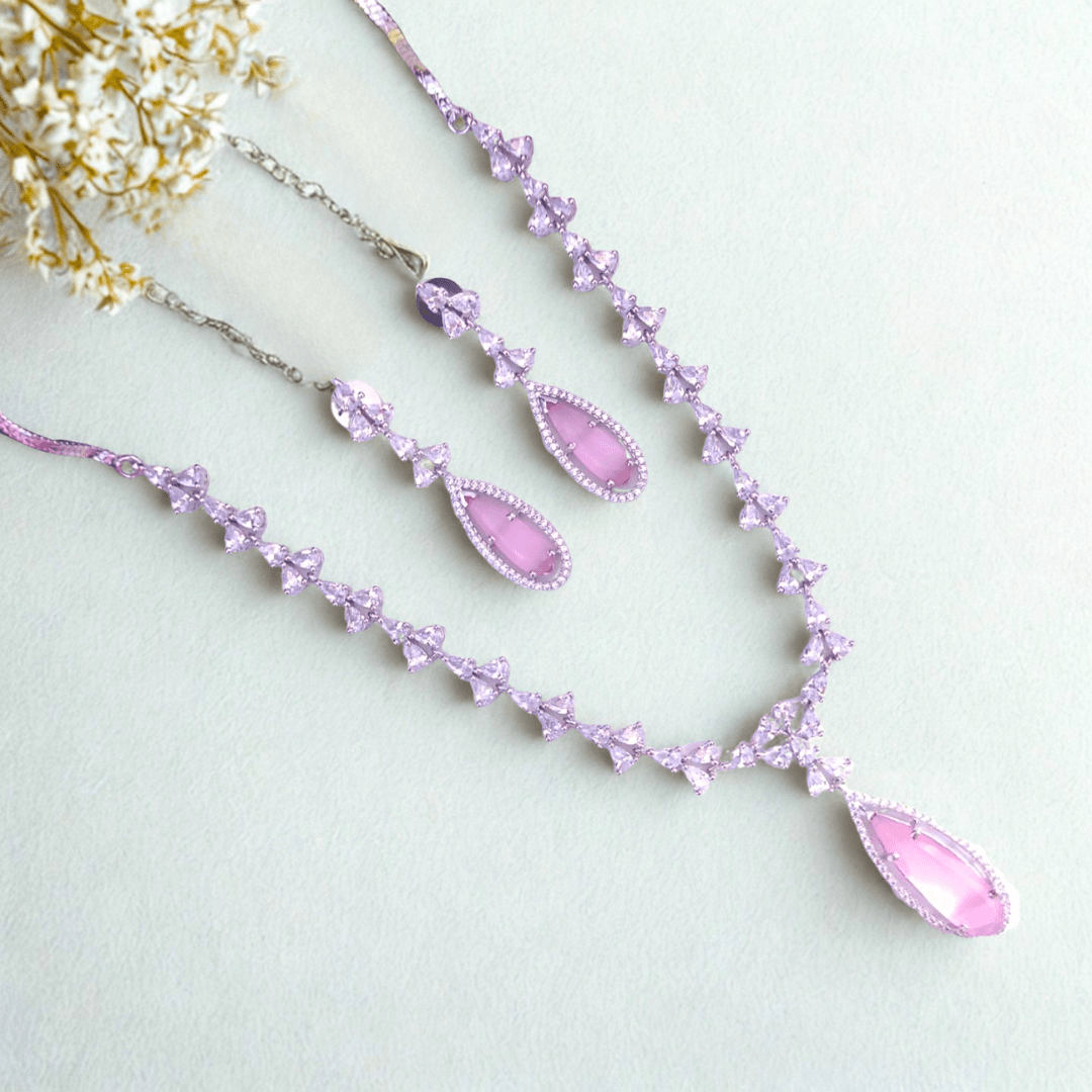 Elegant Teardrop American Diamond Necklace Set for Women | Designer Party Jewelry for Receptions & Festive Wear - Bellavera Jewels
