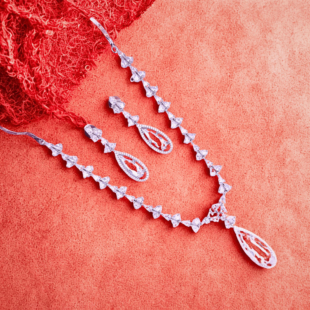 Elegant Teardrop American Diamond Necklace Set for Women | Designer Party Jewelry for Receptions & Festive Wear - Bellavera Jewels