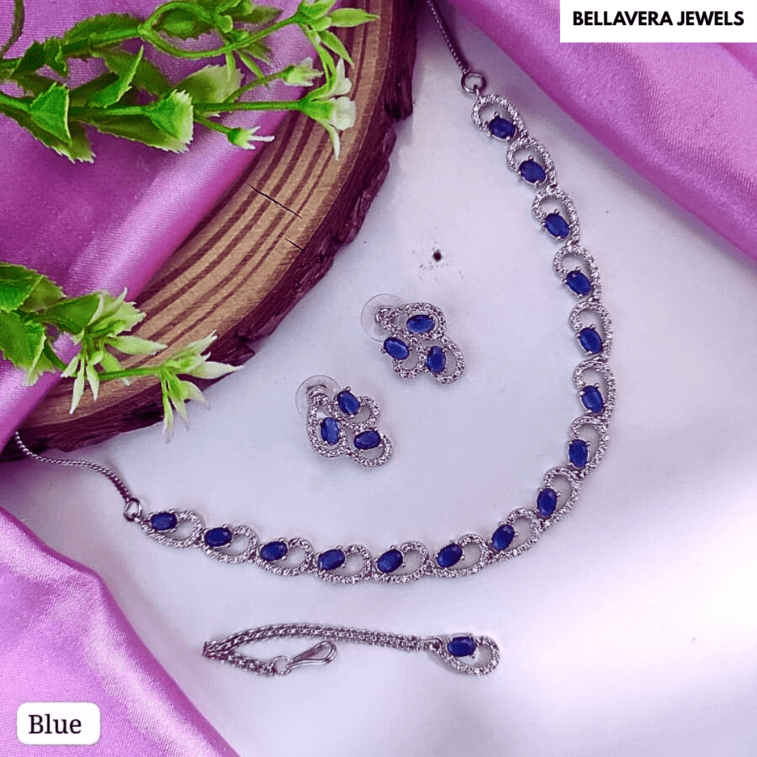 Elegant Teardrop CZ American Diamond Necklace Set - Bellavera Jewels