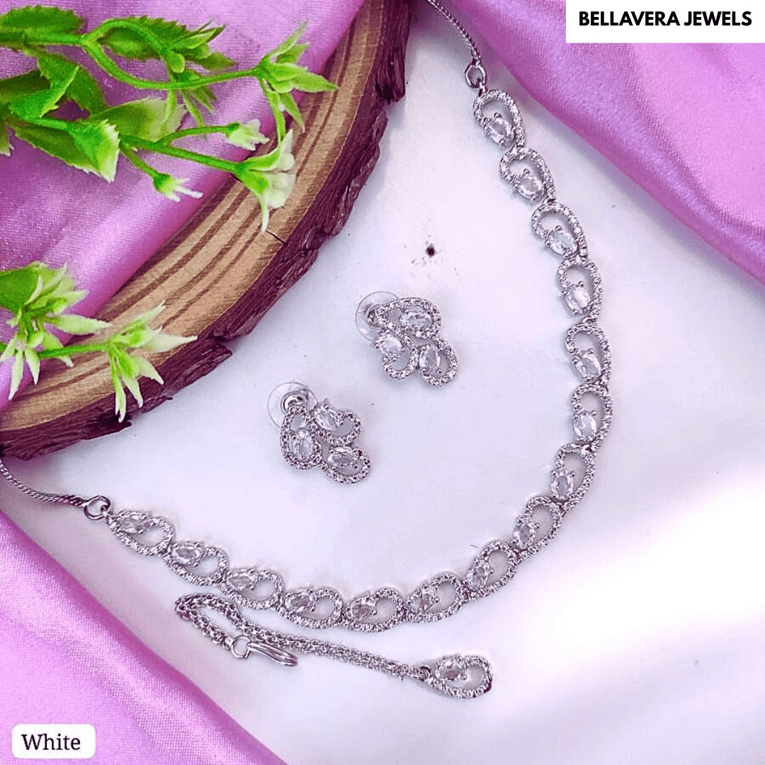 Elegant Teardrop CZ American Diamond Necklace Set - Bellavera Jewels