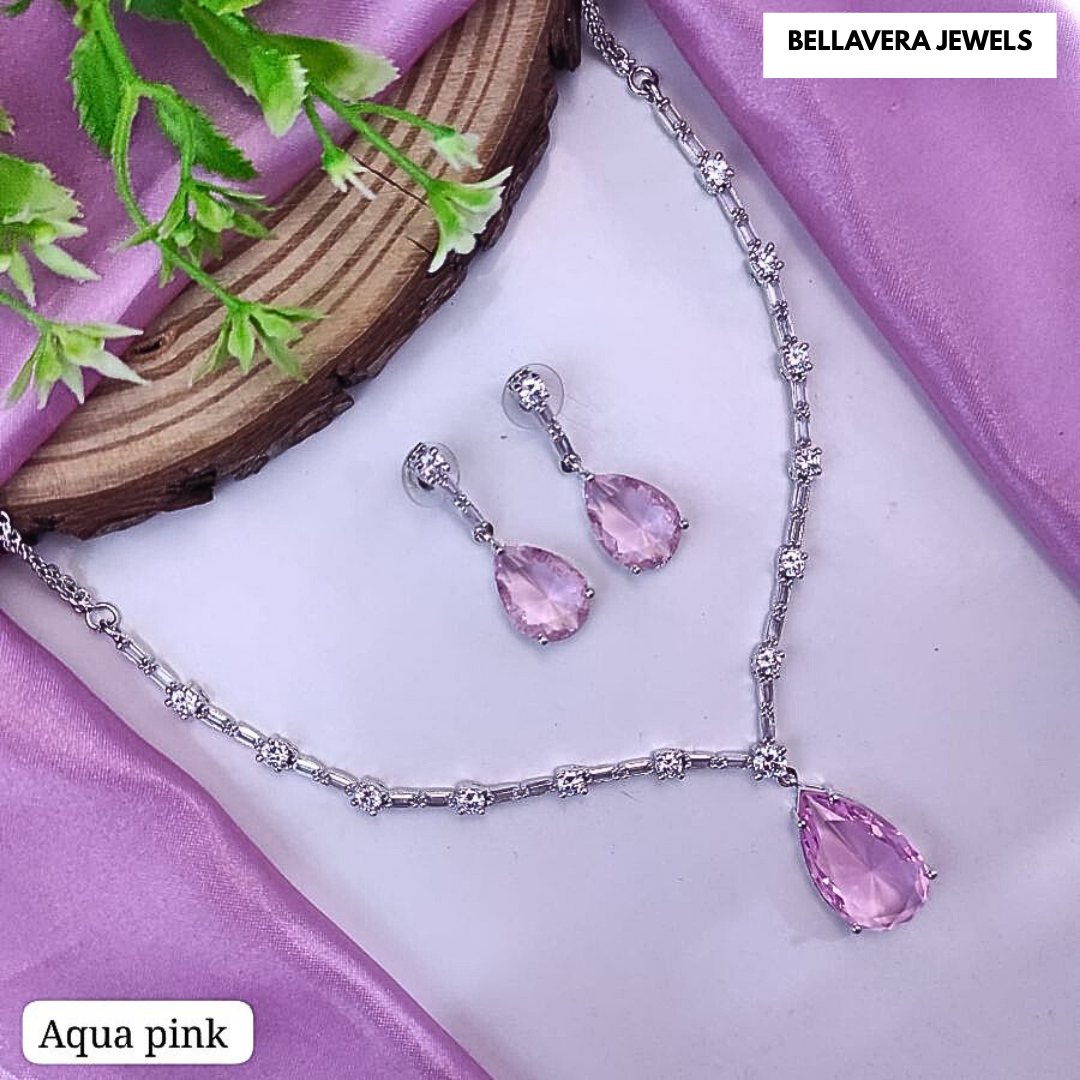 ElegantTeardropNecklace_EarringSet-AQUAPINK-ADNeck8768