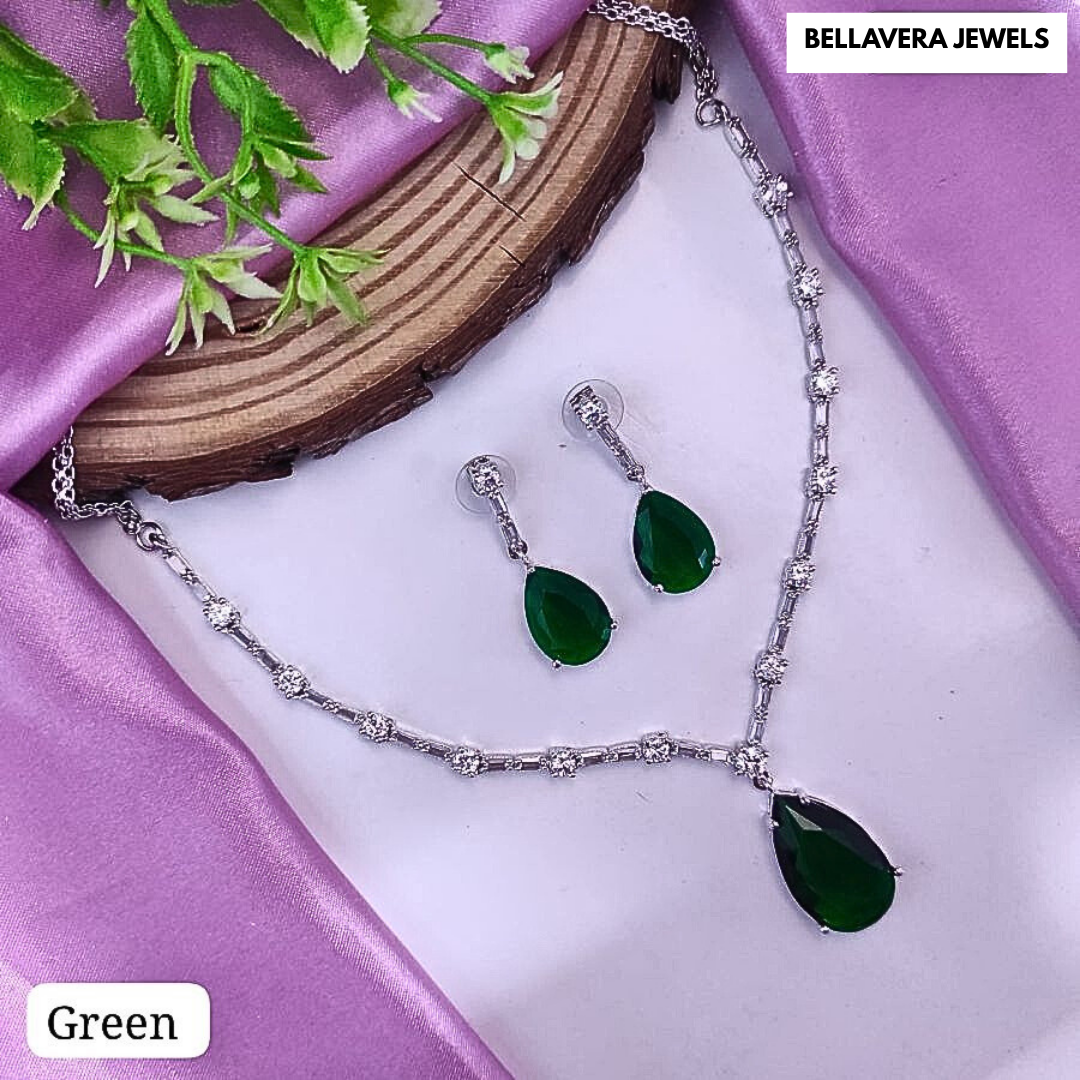 ElegantTeardropNecklace_EarringSet-GREEN-ADNeck8770