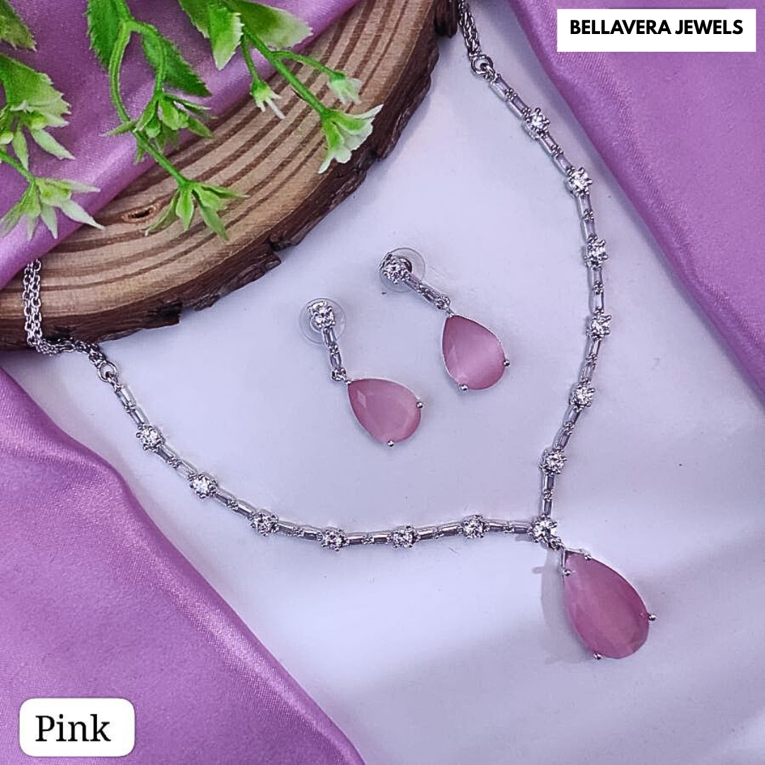 ElegantTeardropNecklace_EarringSet-PINK-ADNeck8767