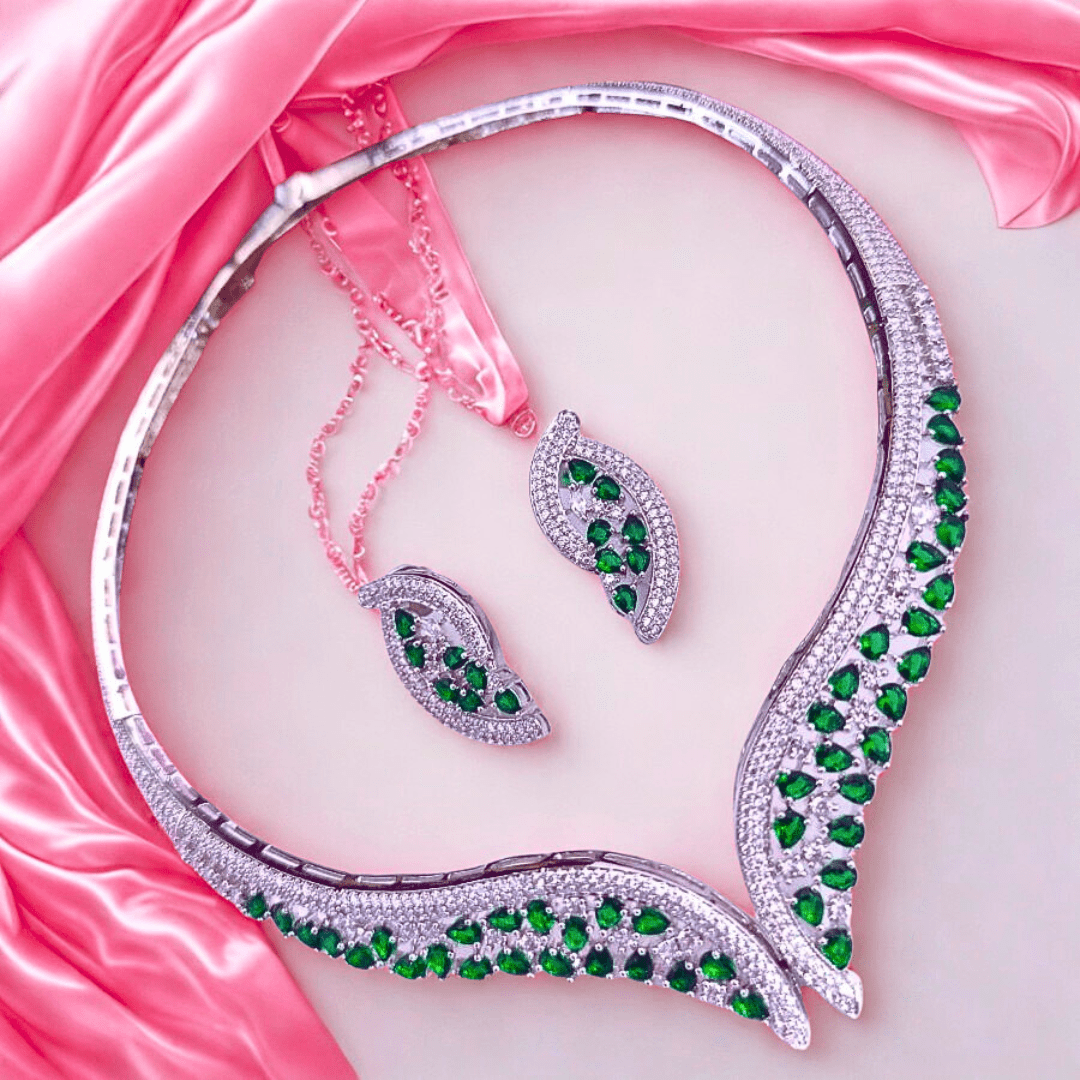 Elegant V - Curve American Diamond Necklace Set - Bellavera Jewels