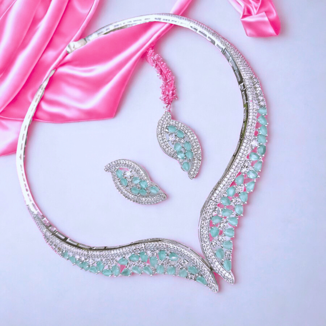Elegant V - Curve American Diamond Necklace Set - Bellavera Jewels