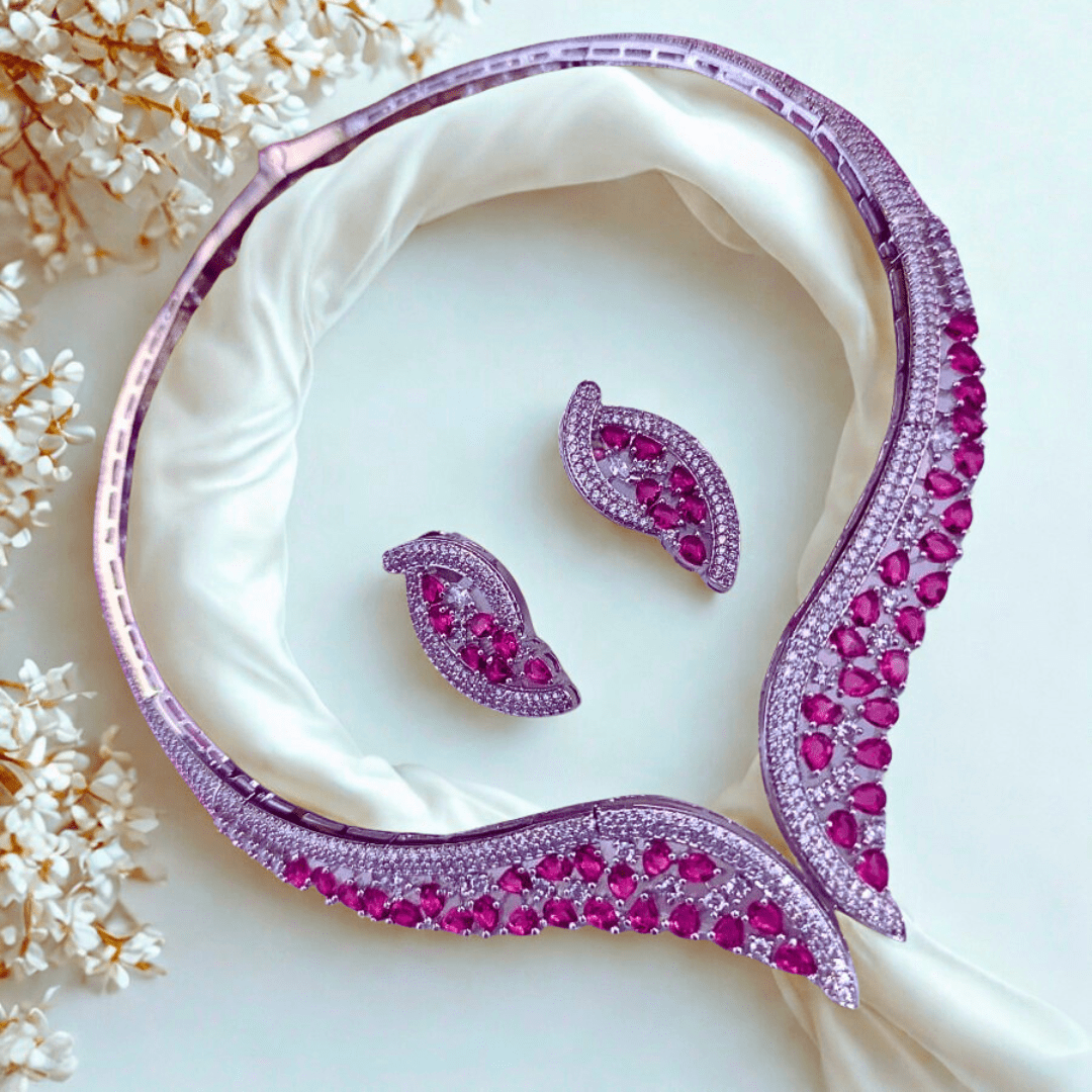 Elegant V - Curve American Diamond Necklace Set - Bellavera Jewels