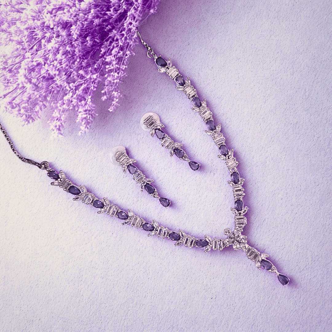 Elegant American Diamond Necklace Set with Teardrop CZ Accents | Party & Reception Wear Fashion Jewelry for Women - Bellavera Jewels