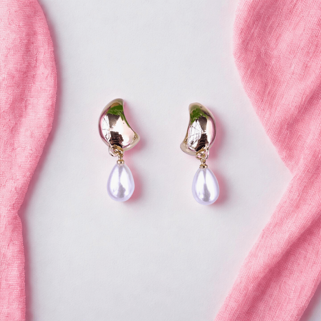 Gold Pearl Drop Earrings for Women - Anti - Tarnish Stylish Party Earrings - Bellavera Jewels