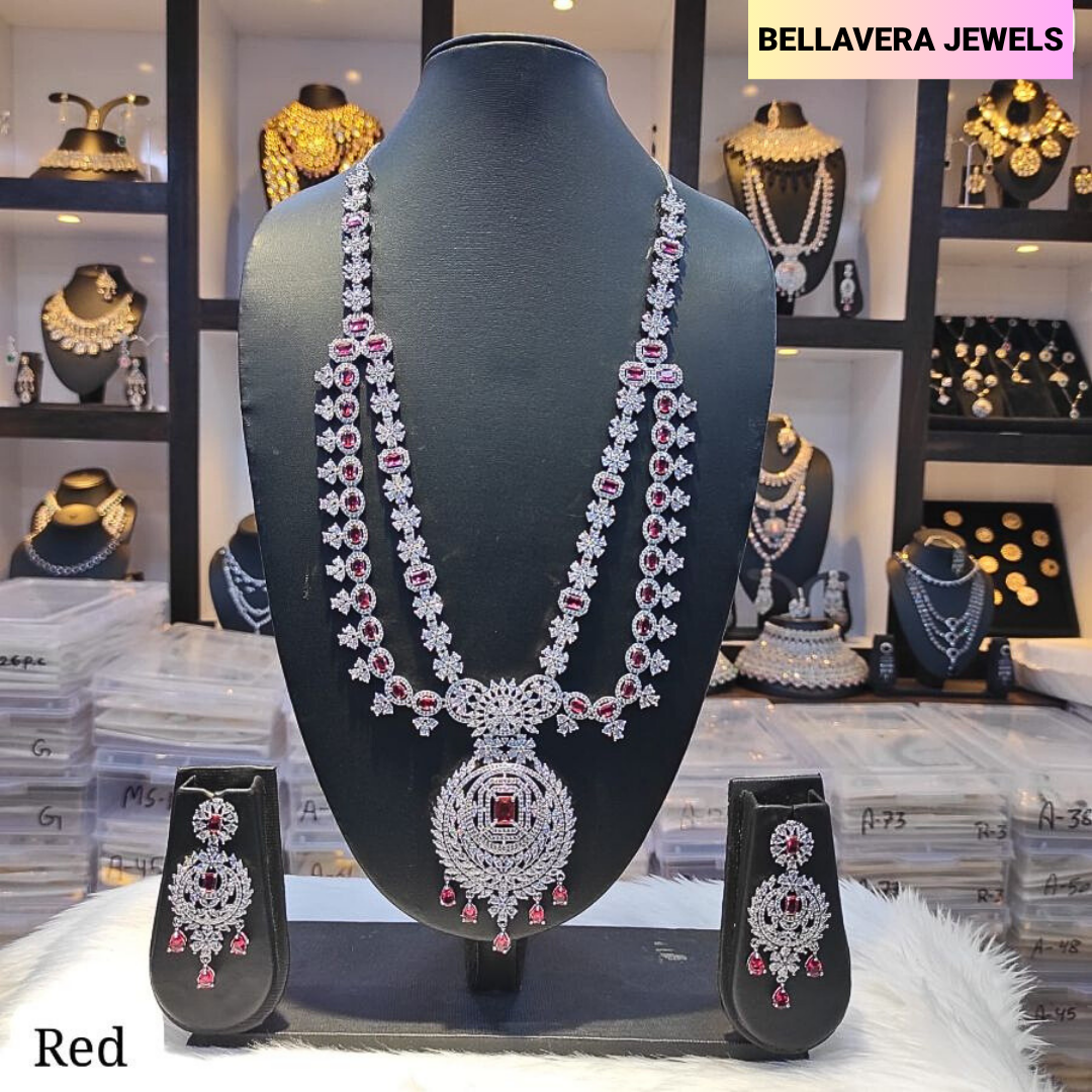GrandBridalDoubleLayerAmericanDiamondNecklaceSet-RED-ADNeck8969