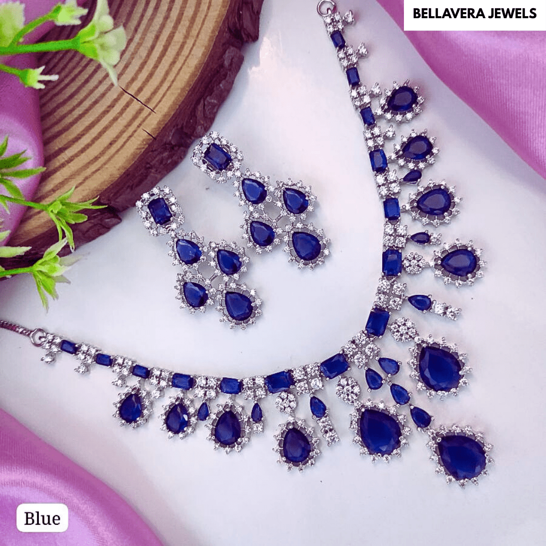 Luxera Teardrop American Diamond Necklace Set - Bellavera Jewels