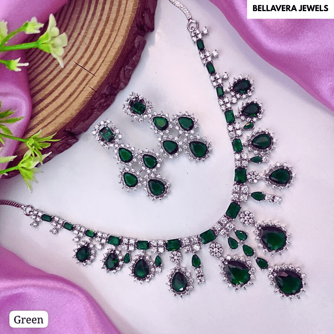 Luxera Teardrop American Diamond Necklace Set - Bellavera Jewels