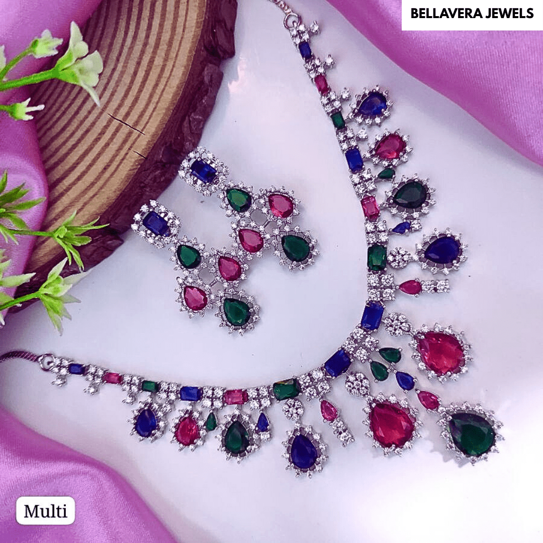 Luxera Teardrop American Diamond Necklace Set - Bellavera Jewels