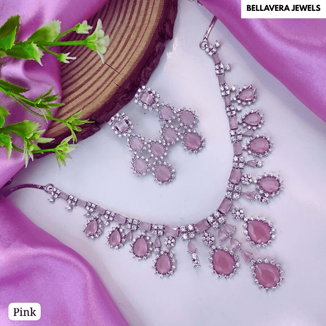 Luxera Teardrop American Diamond Necklace Set - Bellavera Jewels