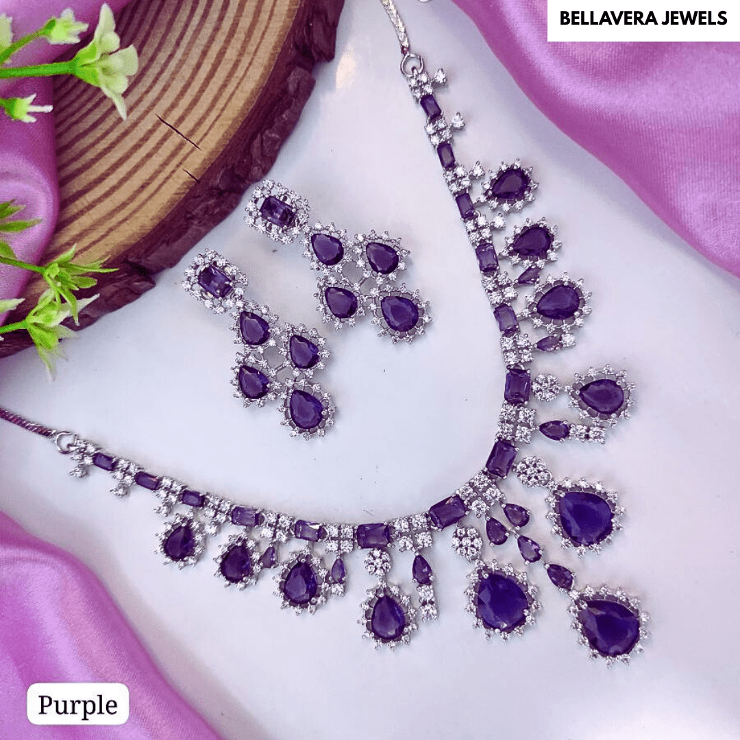 Luxera Teardrop American Diamond Necklace Set - Bellavera Jewels