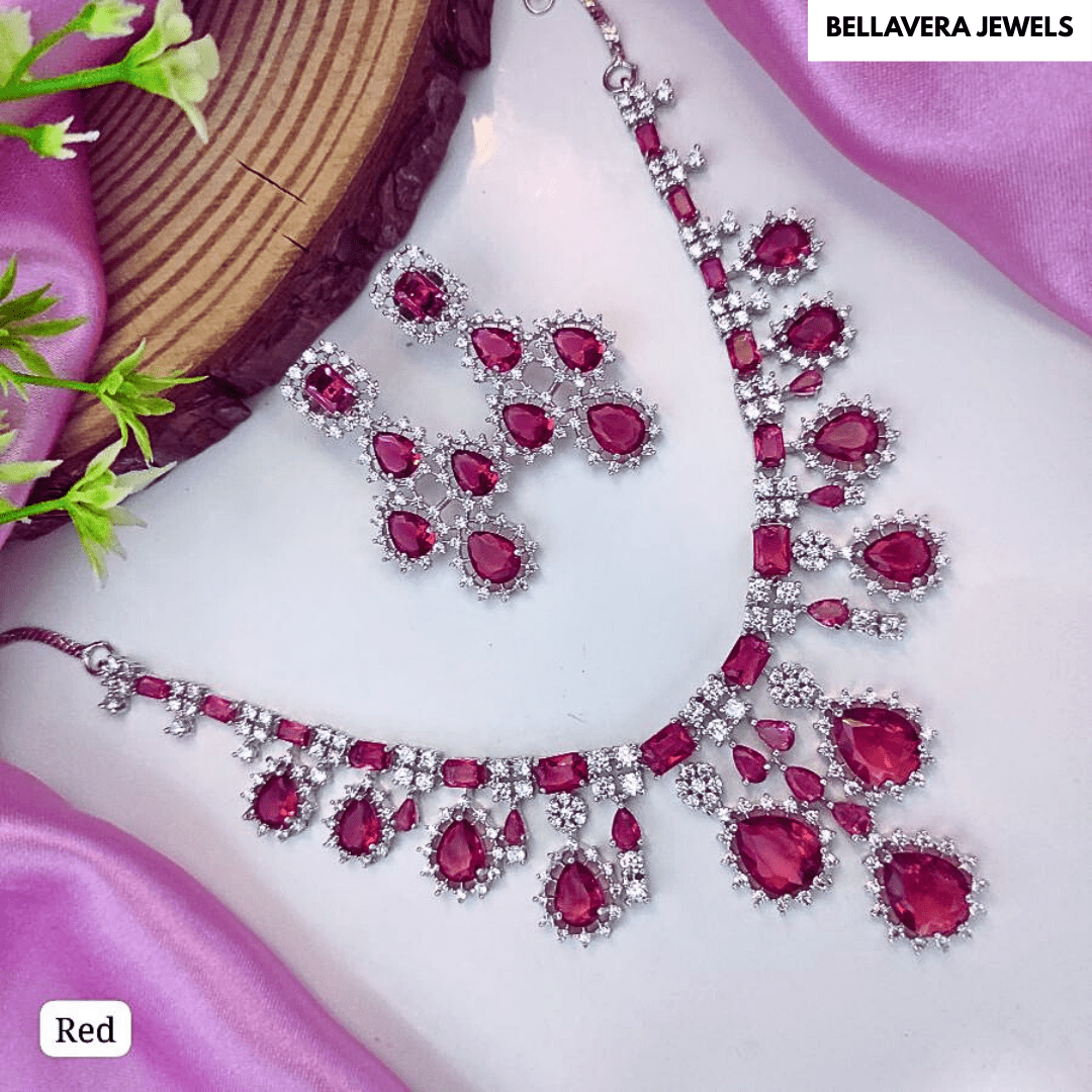 Luxera Teardrop American Diamond Necklace Set - Bellavera Jewels