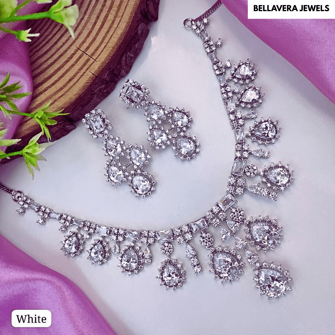 Luxera Teardrop American Diamond Necklace Set - Bellavera Jewels