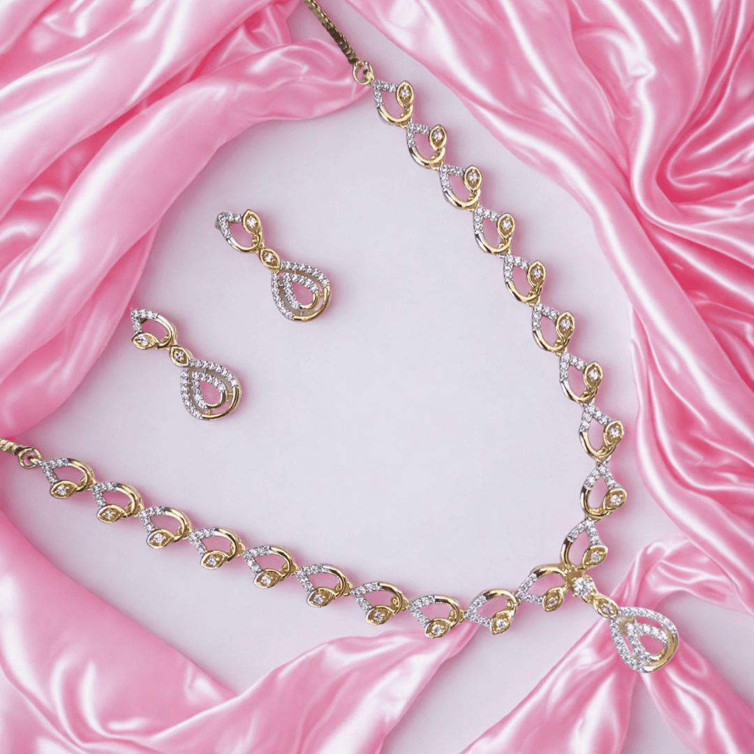 Pearl Drop Twist American Diamond AD Necklace Set for Women - Bellavera Jewels