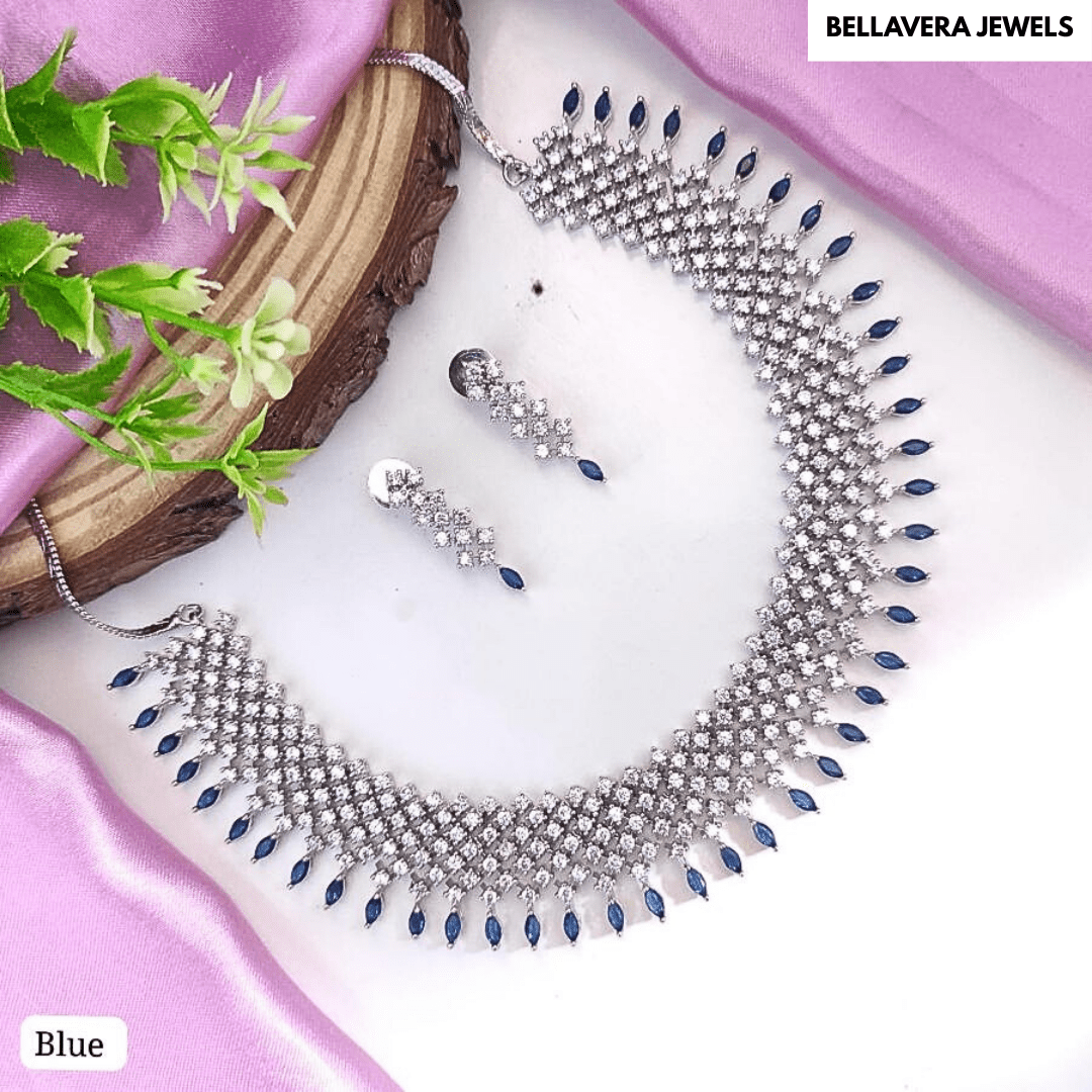 Premium CZ American Diamond Necklace Set - Bellavera Jewels