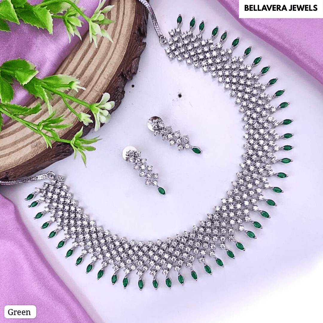 Premium CZ American Diamond Necklace Set - Bellavera Jewels