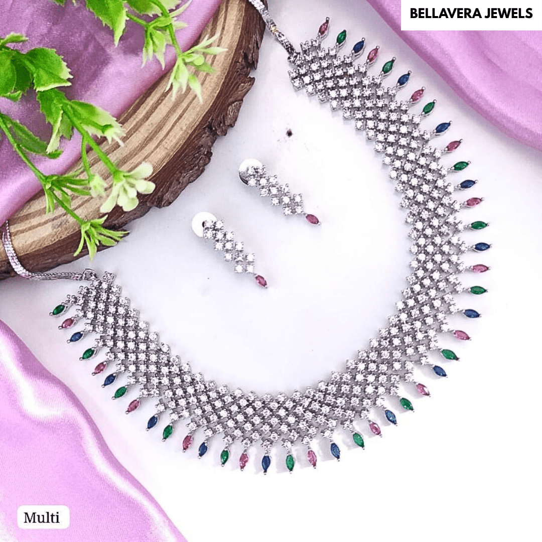 Premium CZ American Diamond Necklace Set - Bellavera Jewels
