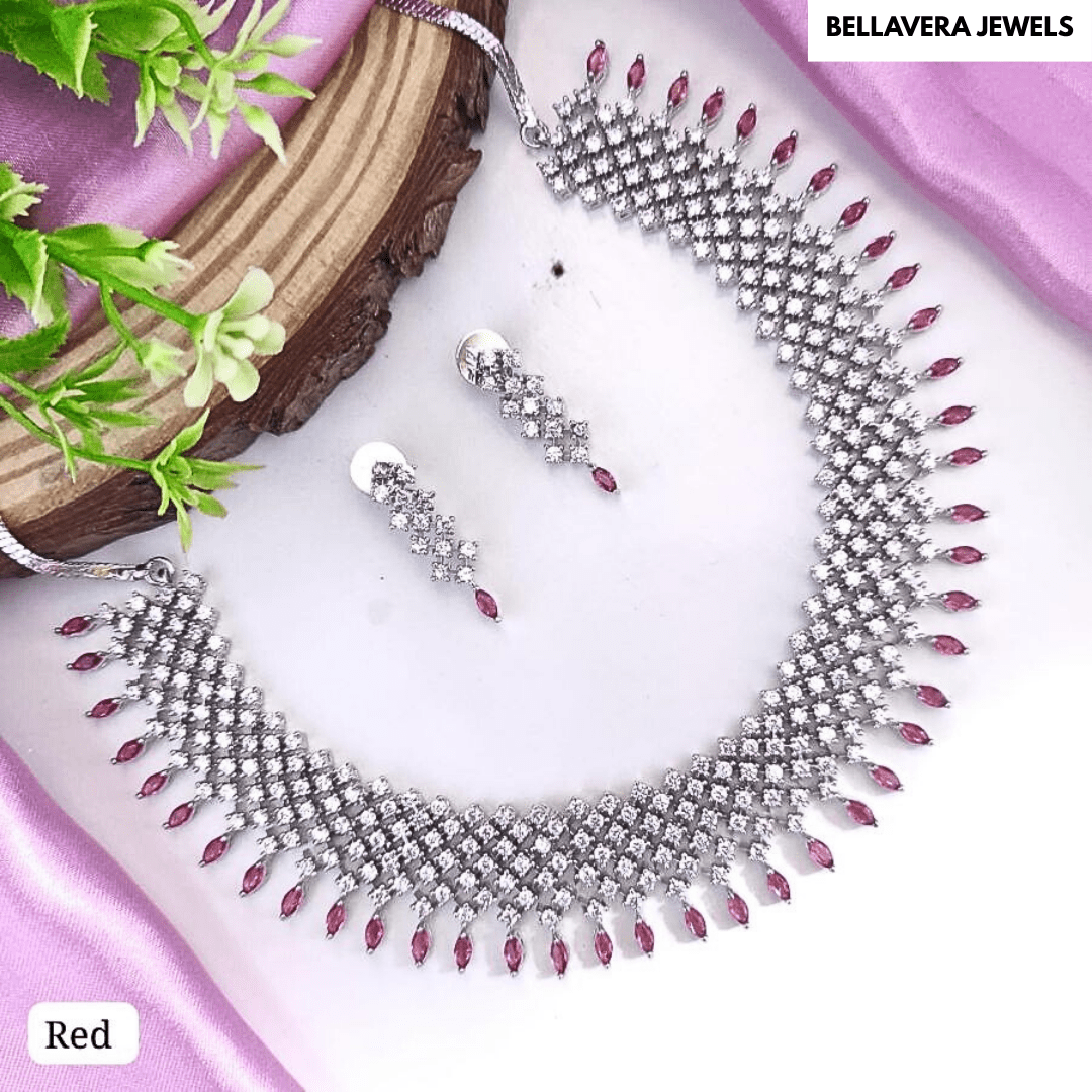 Premium CZ American Diamond Necklace Set - Bellavera Jewels