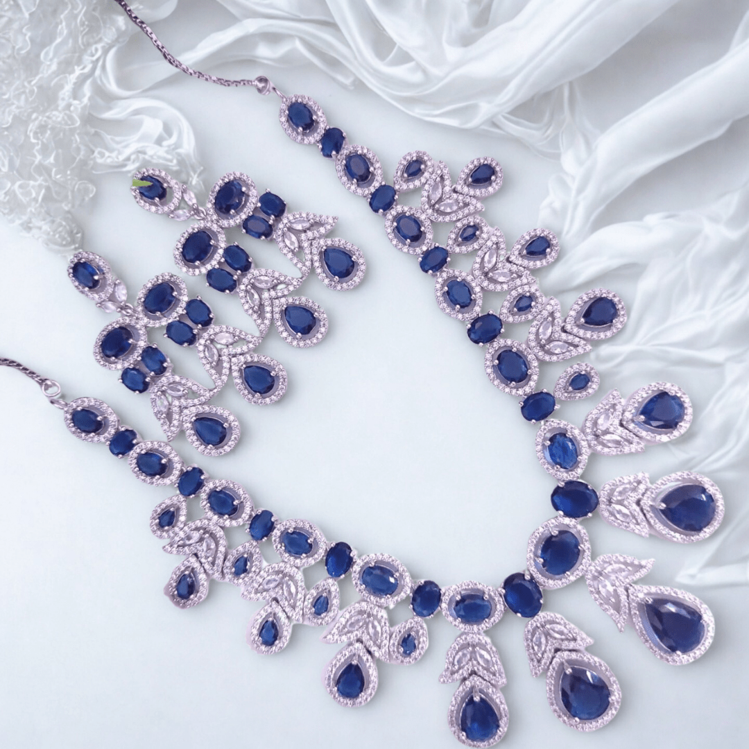 Queen Tear drop AD Necklace Set for Women Wedding Festive Wear Jewellery - Bellavera Jewels