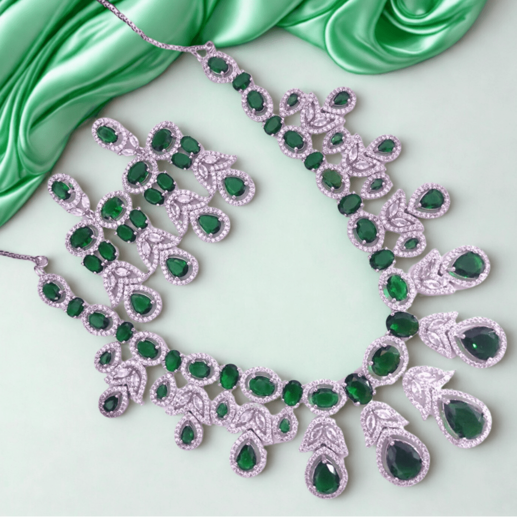 Queen Tear drop AD Necklace Set for Women Wedding Festive Wear Jewellery - Bellavera Jewels