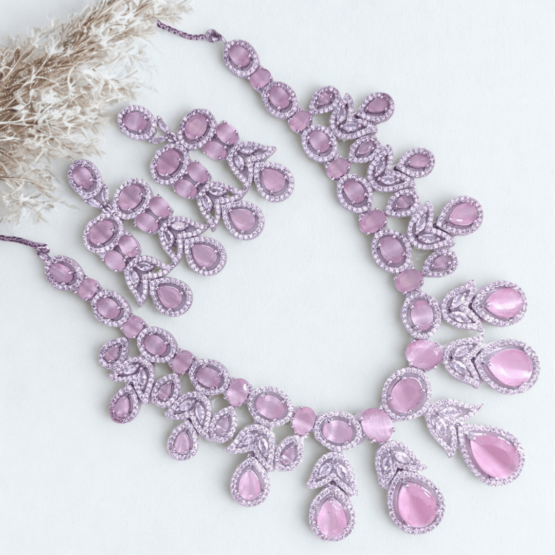 Queen Tear drop AD Necklace Set for Women Wedding Festive Wear Jewellery - Bellavera Jewels