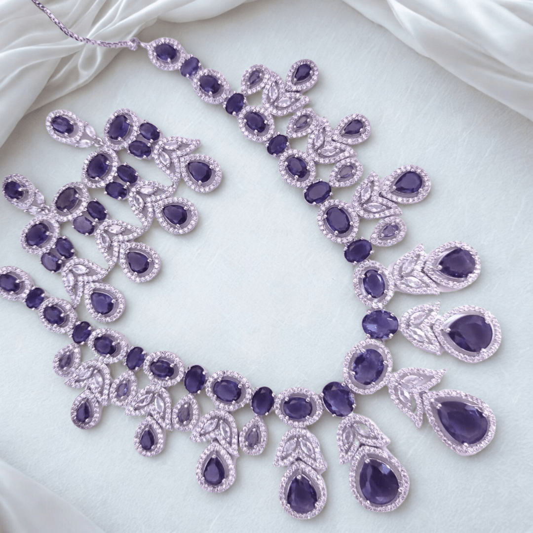 Queen Tear drop AD Necklace Set for Women Wedding Festive Wear Jewellery - Bellavera Jewels