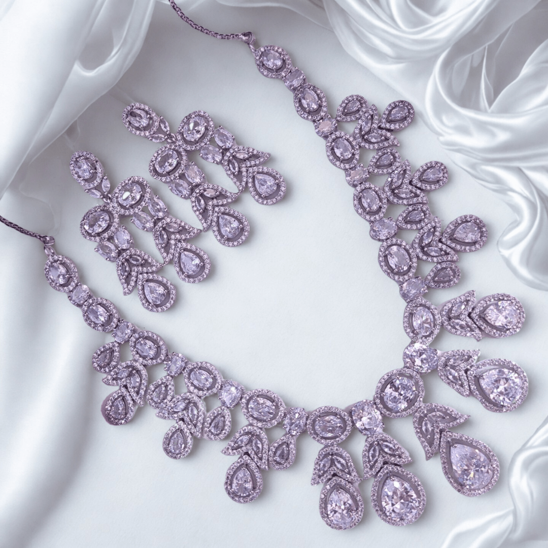 Queen Tear drop AD Necklace Set for Women Wedding Festive Wear Jewellery - Bellavera Jewels