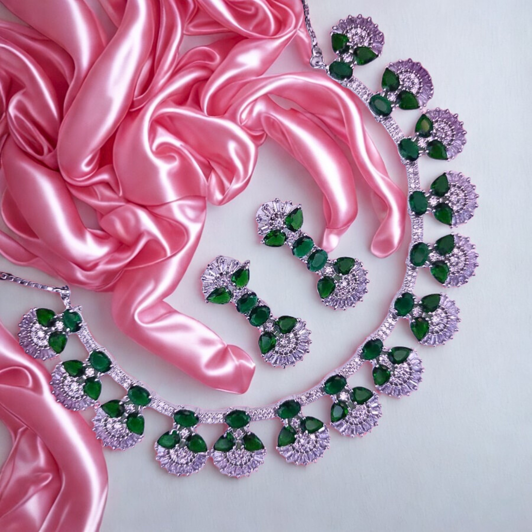RadiantAmericanDiamondNecklaceSet-GREEN-ADNeck8926
