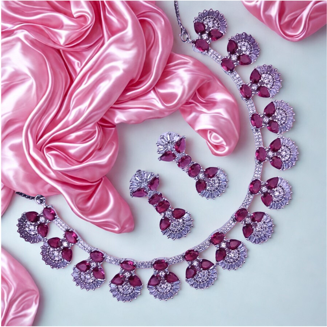 RadiantAmericanDiamondNecklaceSet-RED-ADNeck8925