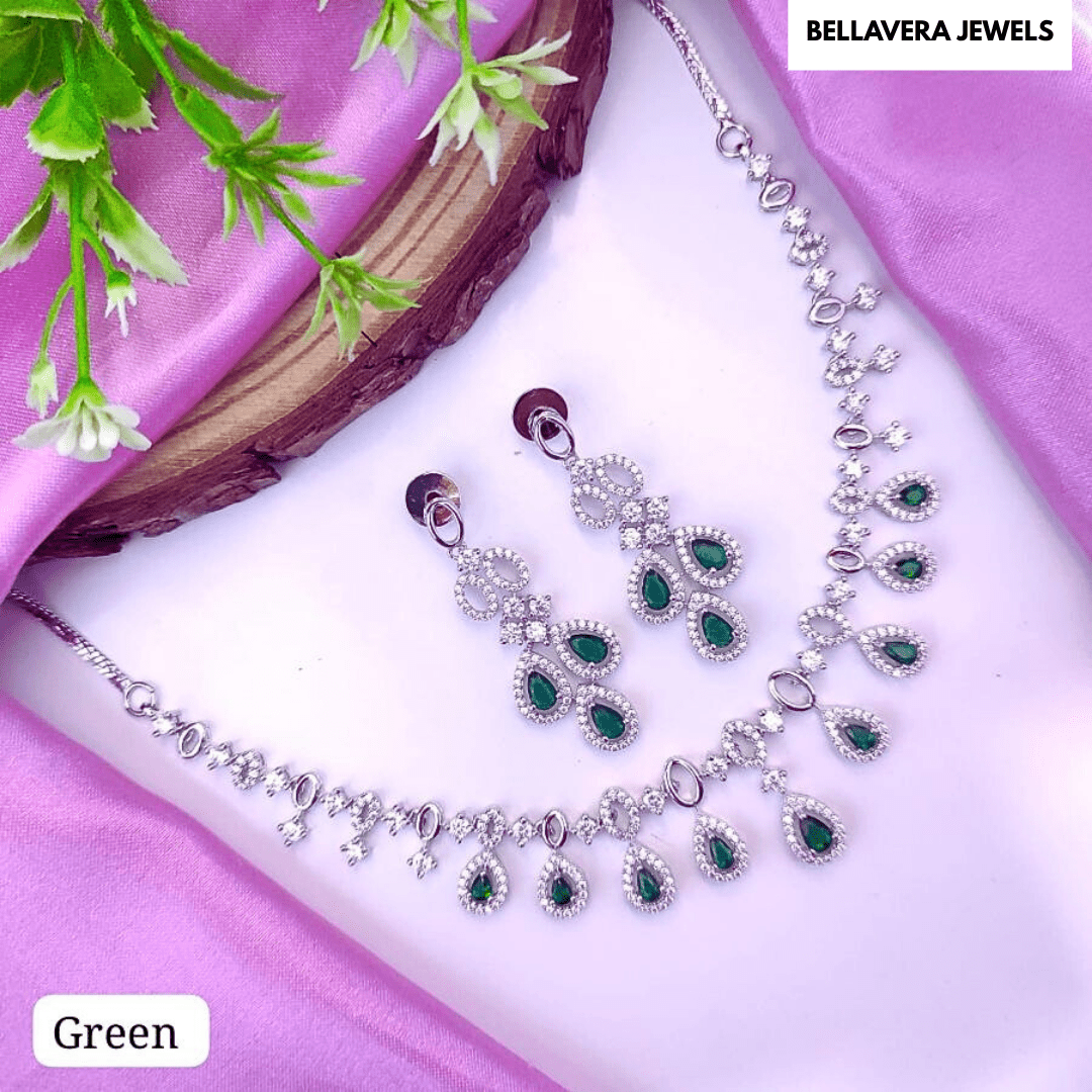 Radiant Bloom American Diamond Necklace Set - Bellavera Jewels