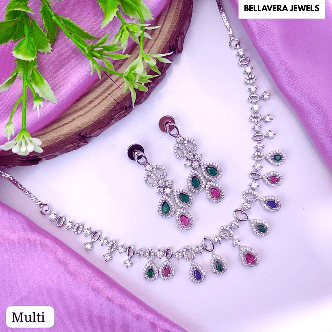 Radiant Bloom American Diamond Necklace Set - Bellavera Jewels