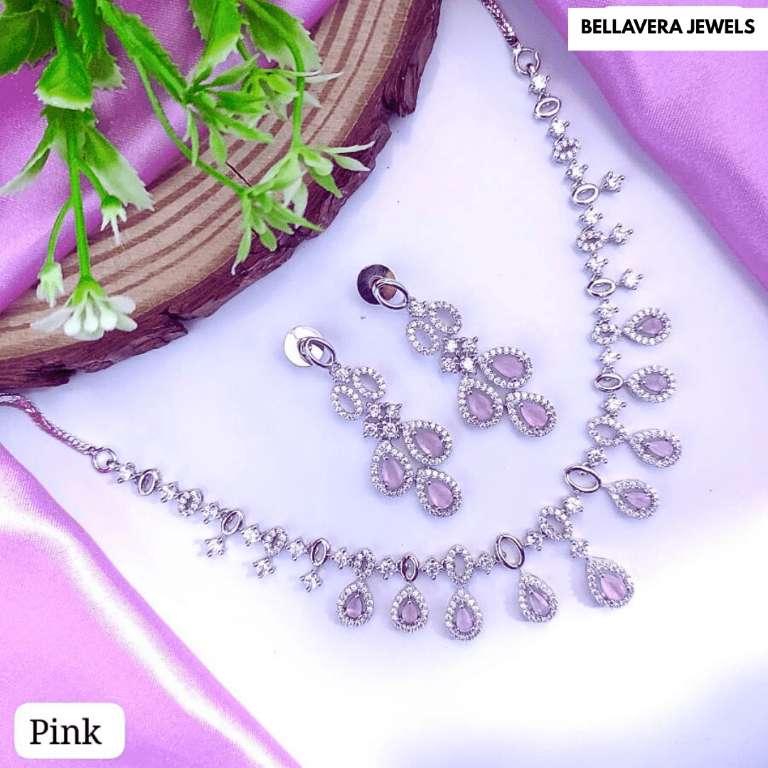 Radiant Bloom American Diamond Necklace Set - Bellavera Jewels