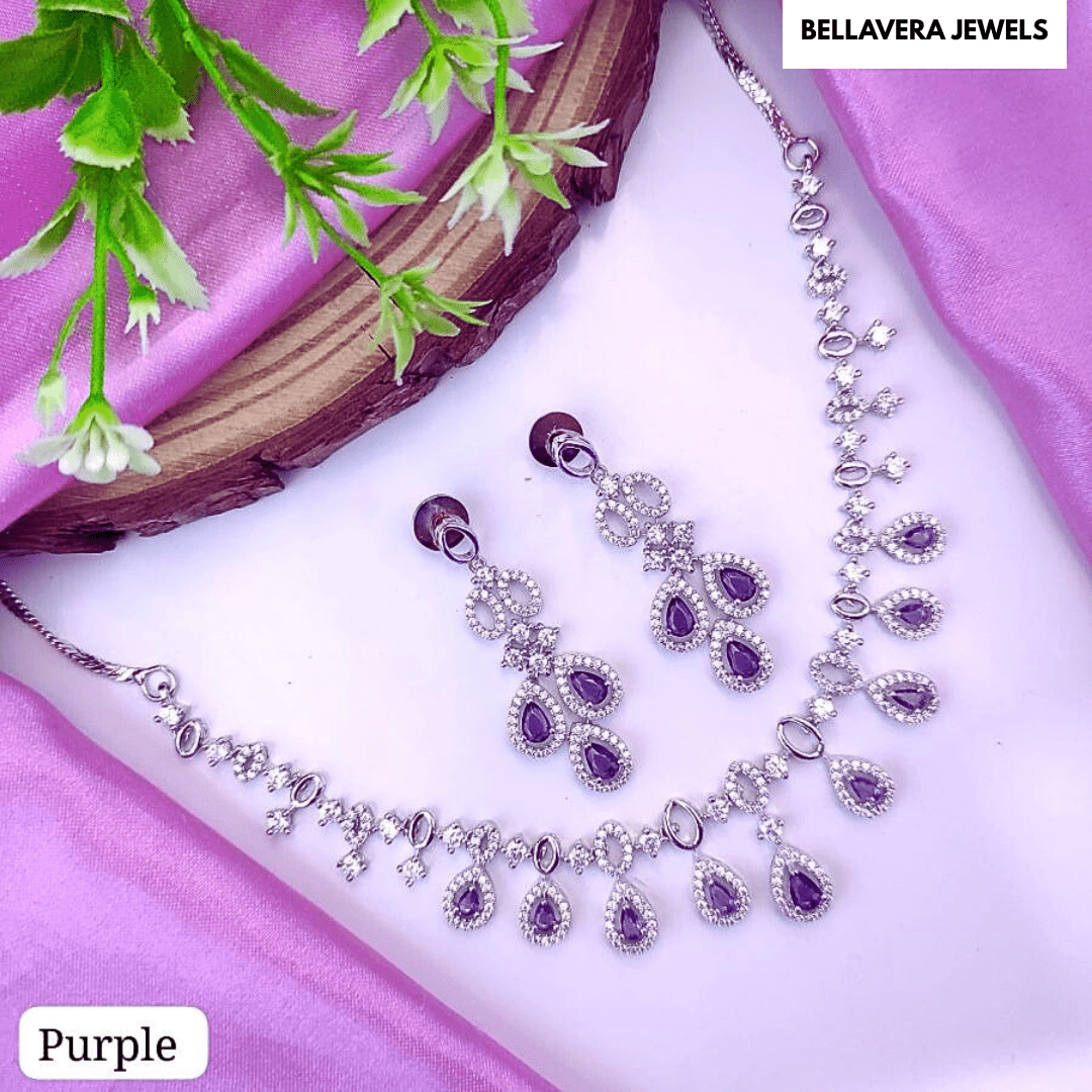 Radiant Bloom American Diamond Necklace Set - Bellavera Jewels