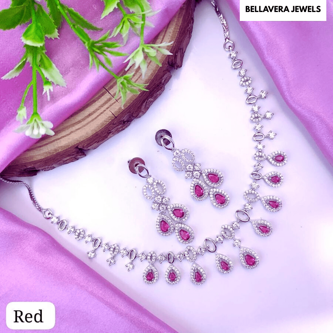 Radiant Bloom American Diamond Necklace Set - Bellavera Jewels