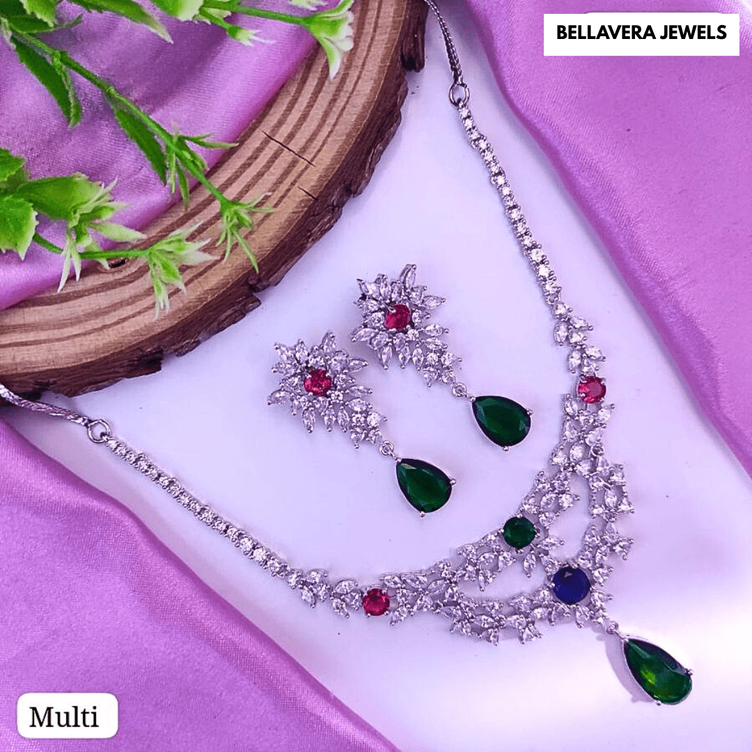 Radiant Blossom American Diamond Necklace Set - Bellavera Jewels