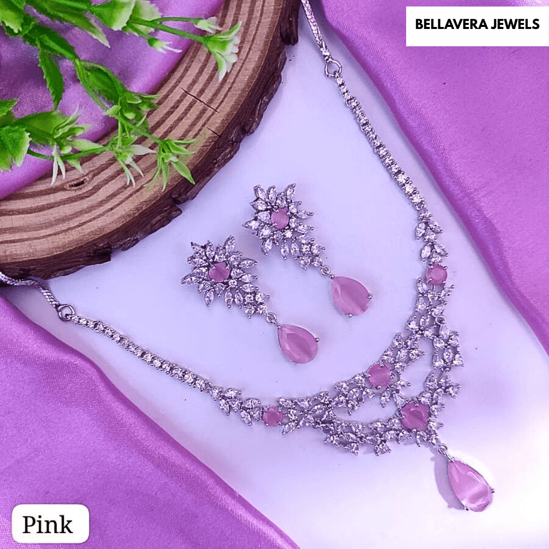 Radiant Blossom American Diamond Necklace Set - Bellavera Jewels
