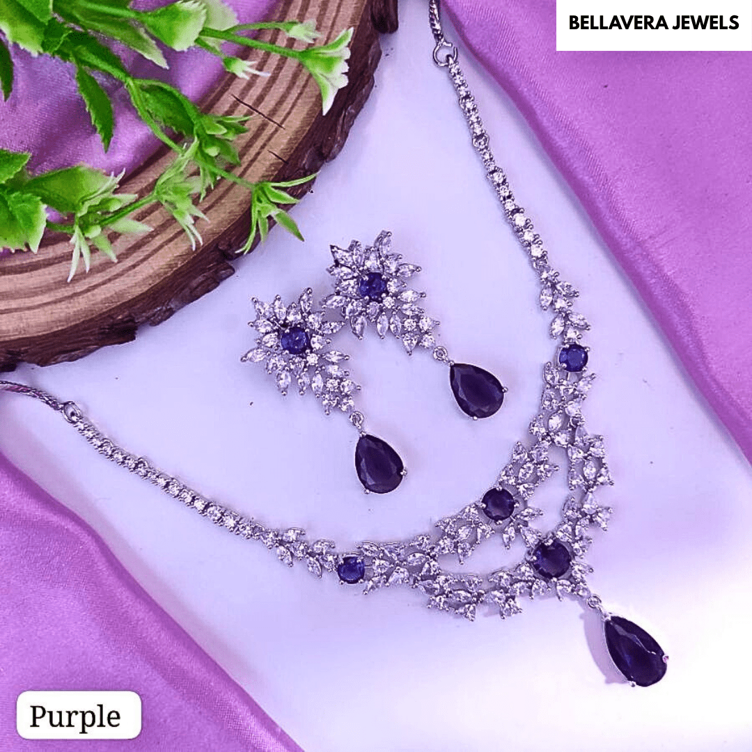 Radiant Blossom American Diamond Necklace Set - Bellavera Jewels