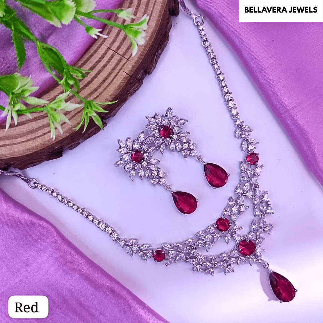 Radiant Blossom American Diamond Necklace Set - Bellavera Jewels