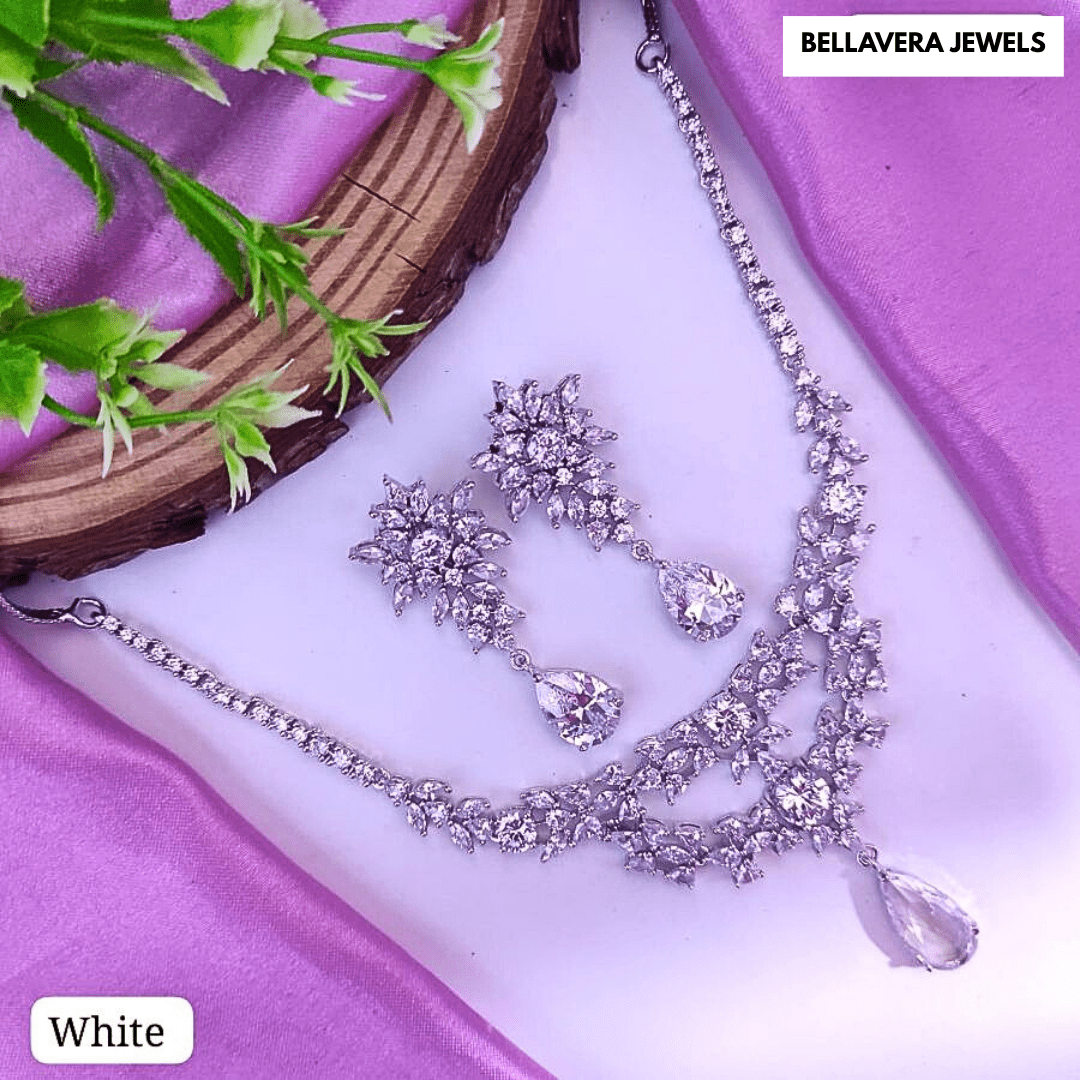 Radiant Blossom American Diamond Necklace Set - Bellavera Jewels