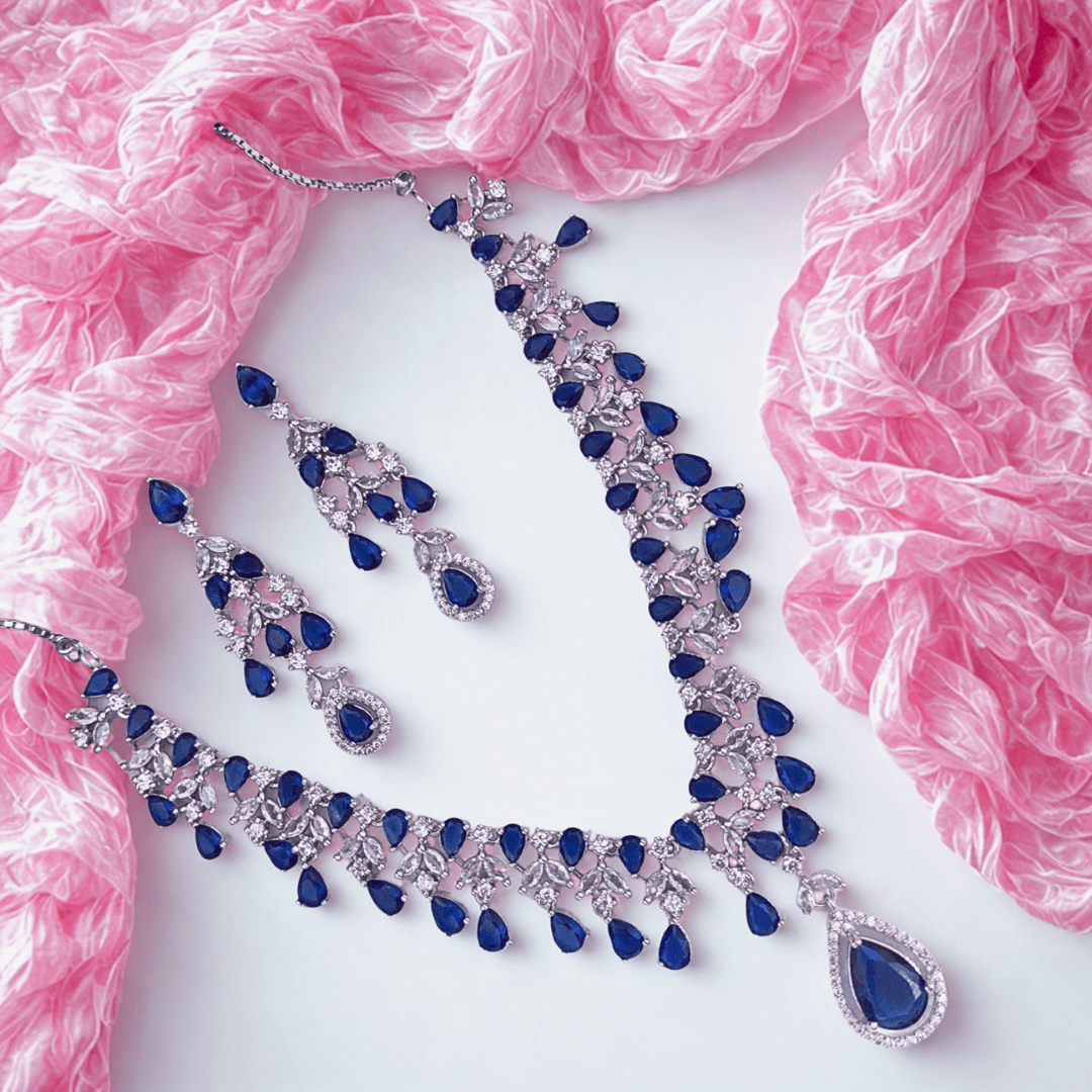 Royal American Diamond Necklace Set for Women Party Festive Wear - Bellavera Jewels