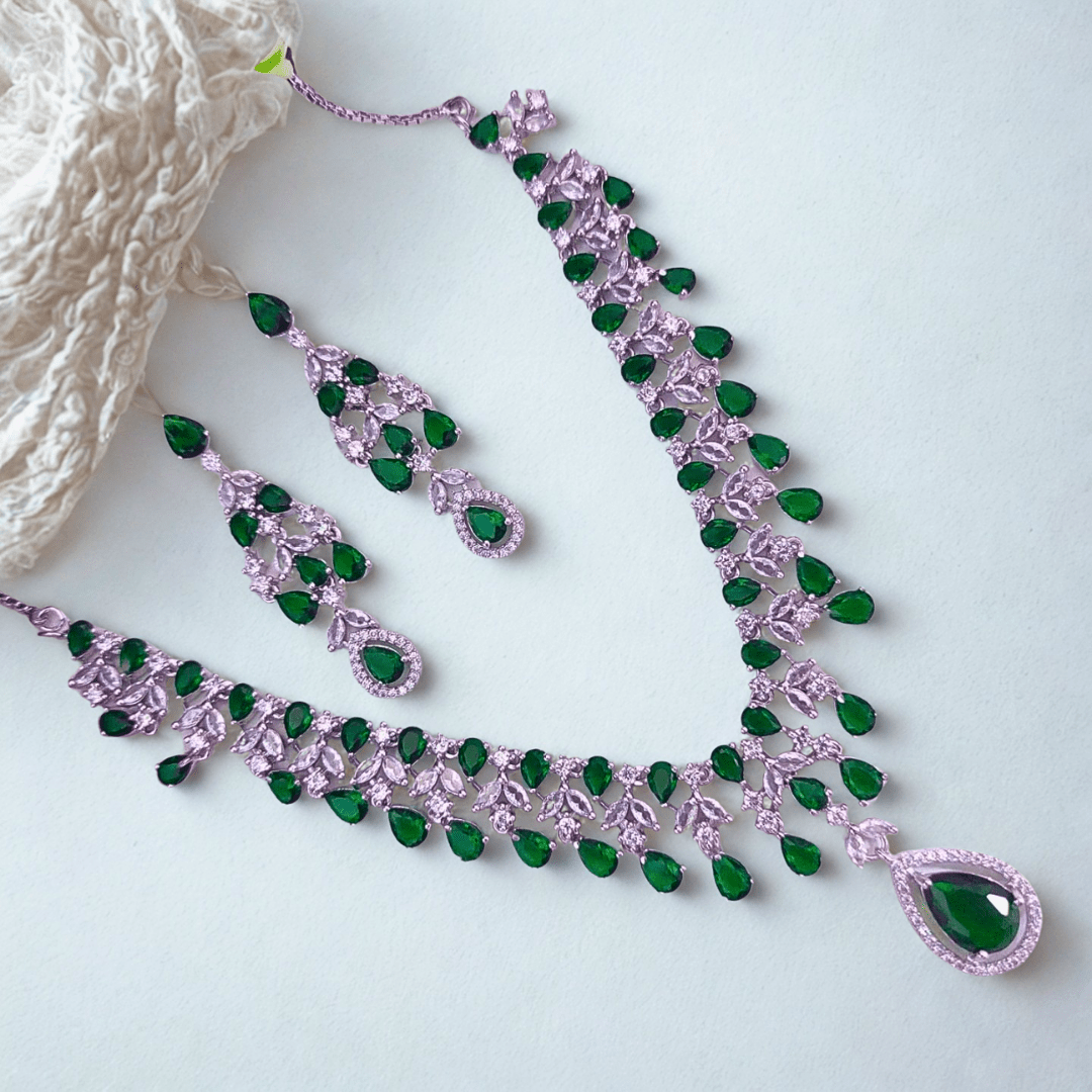 Royal American Diamond Necklace Set for Women Party Festive Wear - Bellavera Jewels